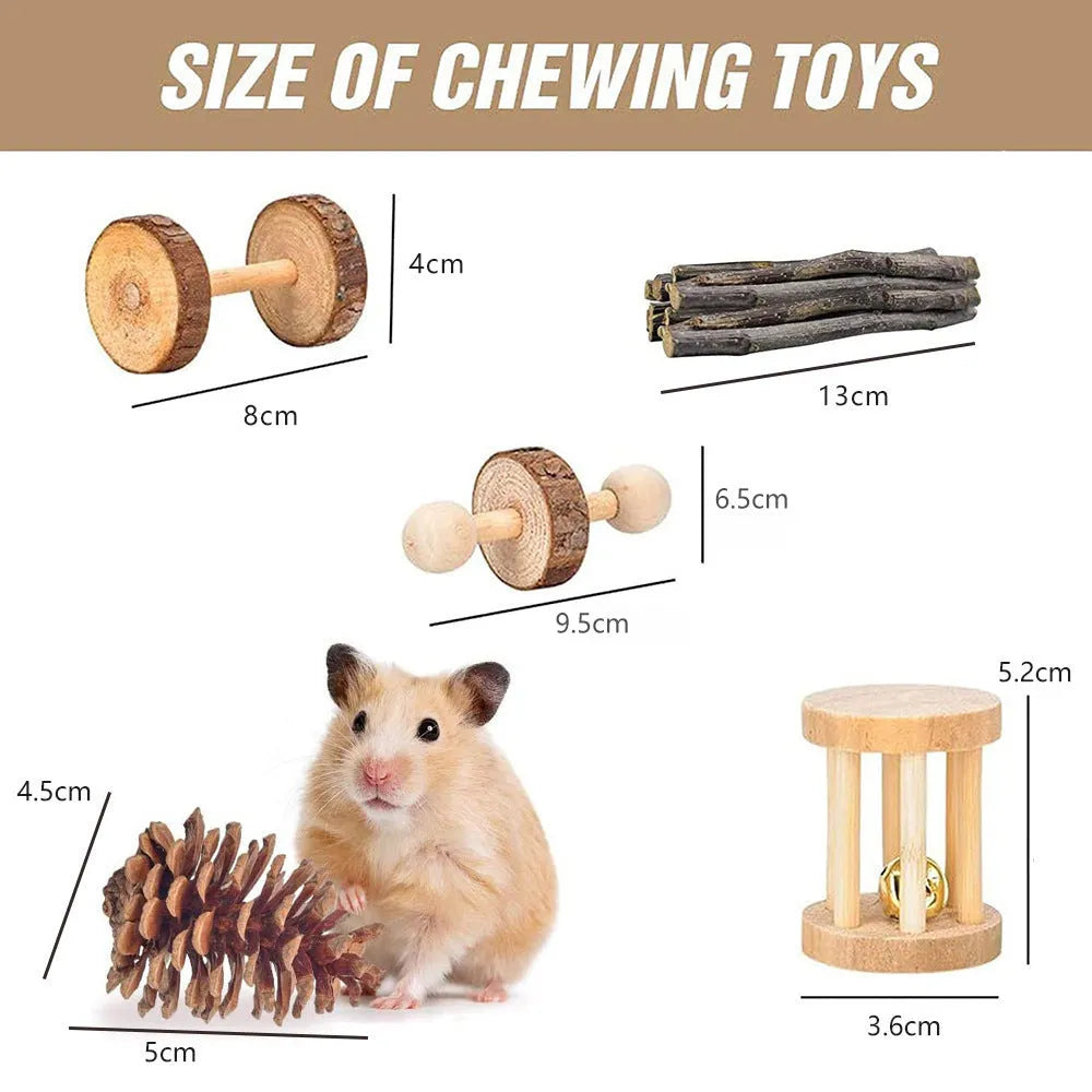 Wooden pet toy set combination for rabbits guinea pigs parrots with various enrichment items