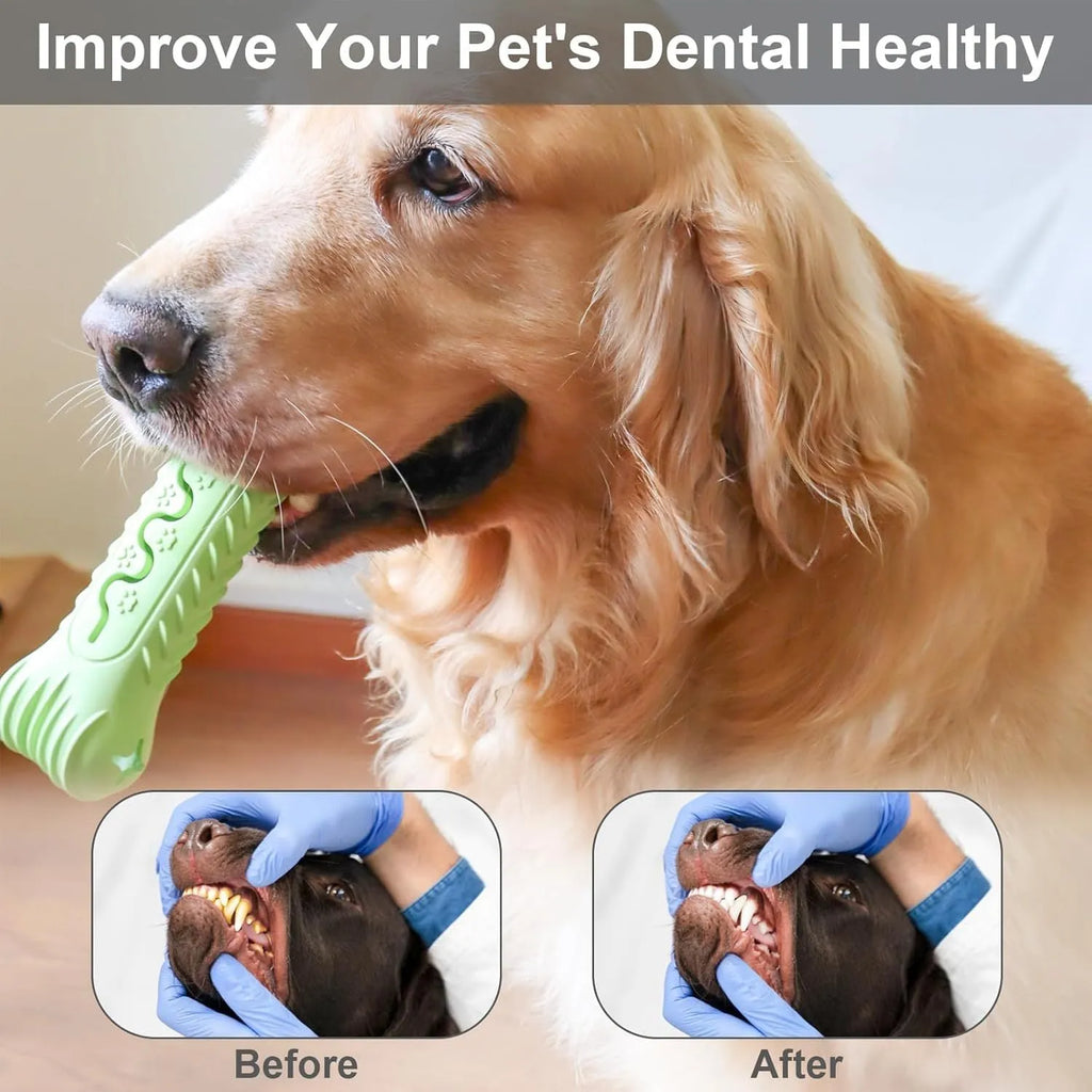 Blue green orange bone-shaped natural rubber dog chew toy for aggressive chewers