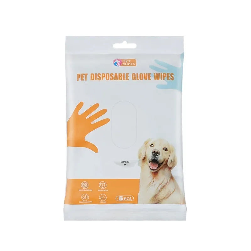 Pack of 6 pet wipes gloves for dogs, wash-free dry cleaning, non-woven fabric grooming mitts in pink UK bag