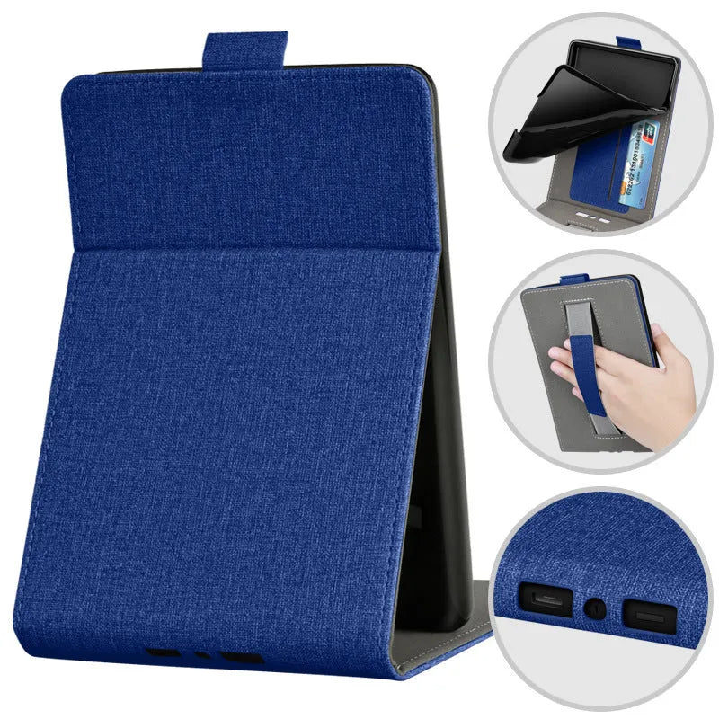 Black TPU leather protective case for a 6-inch Kindle Paperwhite e-reader, showing embossed texture and brackets style edges.