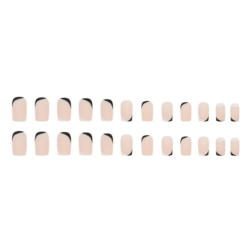 Black and white frosted artificial nails with mandarin duck colour design