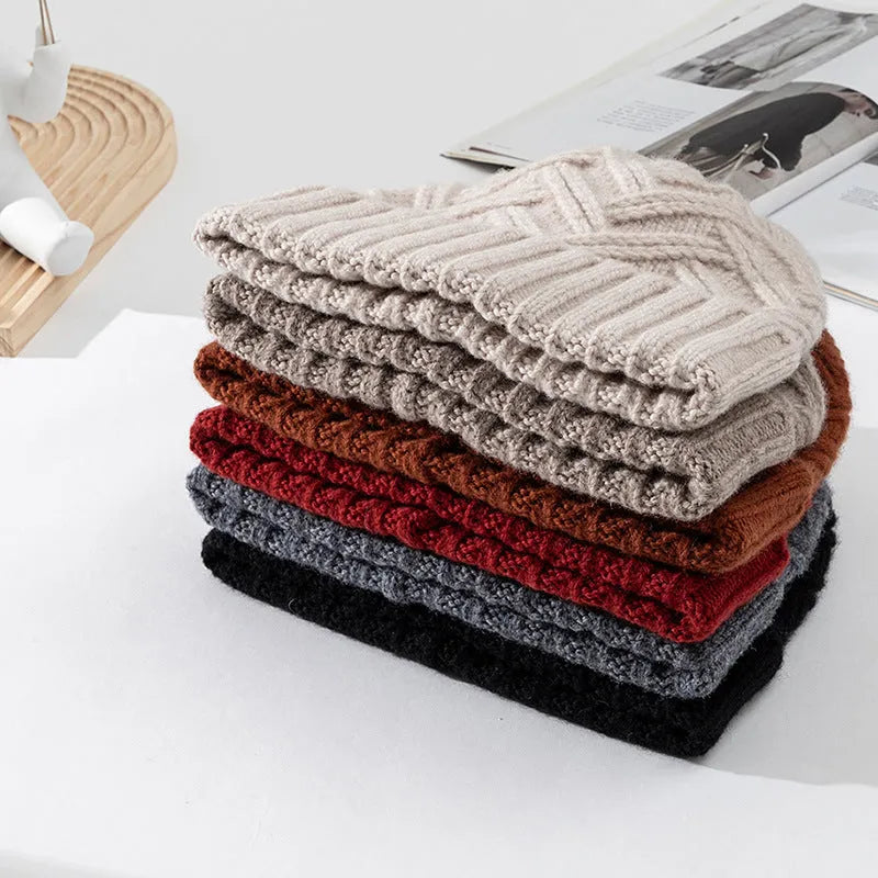 Wool knitted dome crown winter hat in six colour options on display