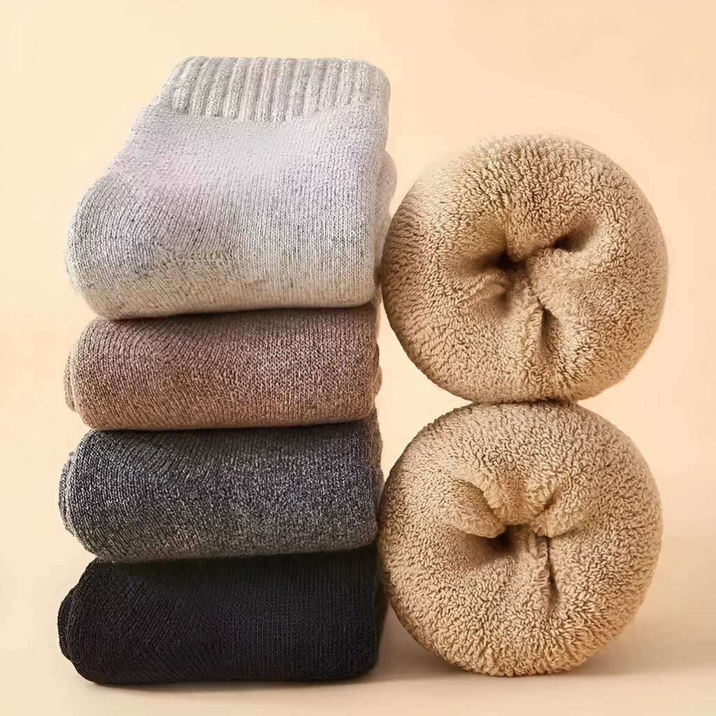Thick merino wool winter socks in black, khaki, light grey and dark grey colours