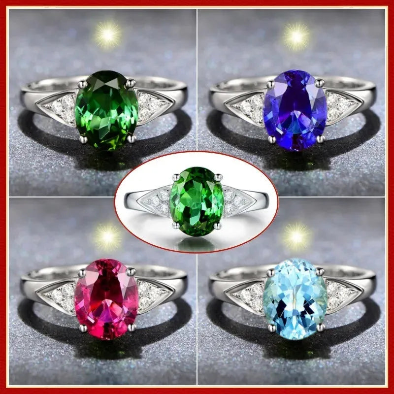 Women's court style zircon ring with natural gemstone inlay in heart, water drop or bell pattern