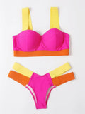 Women's contrast colour bikini with steel bracket push-up board in multiple colour options