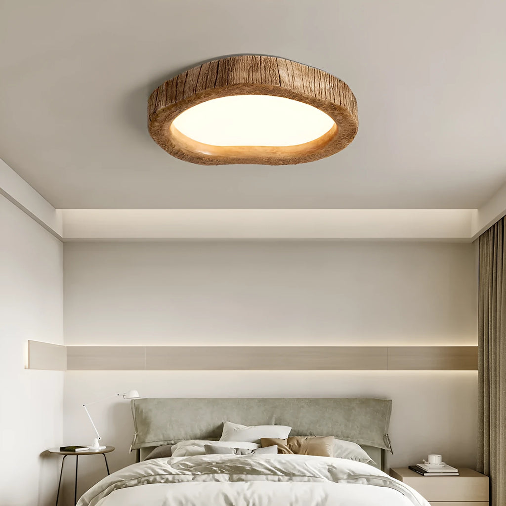 Wood grain finish round ceiling lamp with new Chinese style design for bedroom lighting