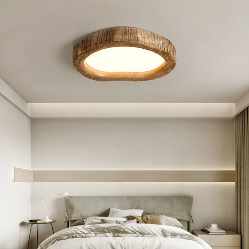 Wood grain finish round ceiling lamp with new Chinese style design for bedroom lighting