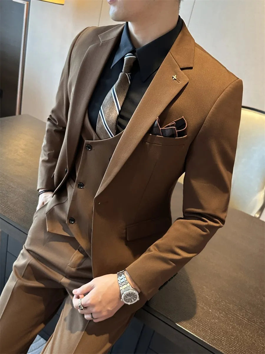 Men's slim fit business formal wear jacket in chemical fibre blend fabric available in multiple sizes
