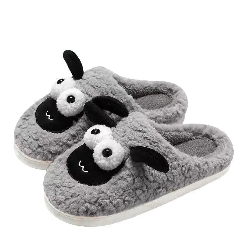 Brown suede slip-on slippers with thermal cotton lining and a light-coloured sewn PVC sole.
