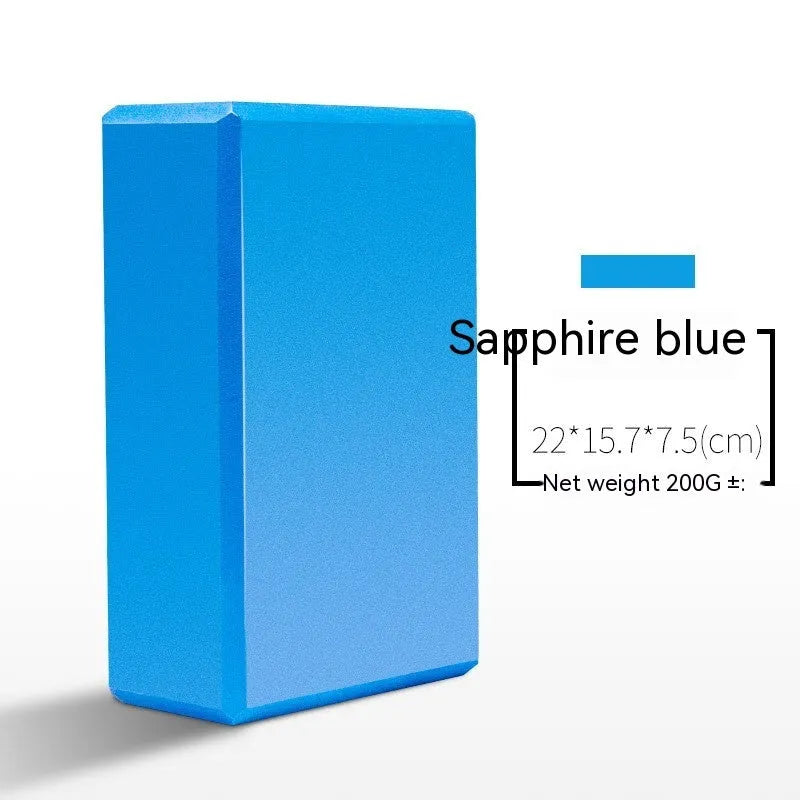 High-density EVA foam yoga block in assorted colours and prints, showing two thickness options for yoga and dance.