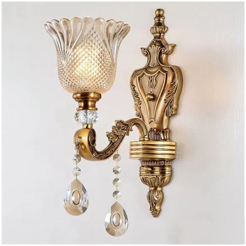 Retro crystal glass wall lamp with European style 1-head design for bedside or corridor