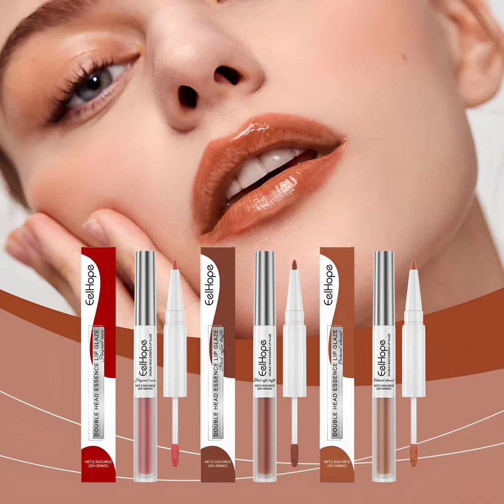 Double-headed lip liner and lip lacquer pen in three matte colour options