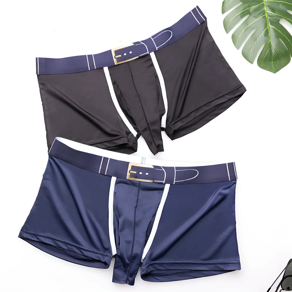 Men's ice silk boxer shorts in a solid colour on a mid-waist mannequin, showing the lightweight fabric and standard cut.