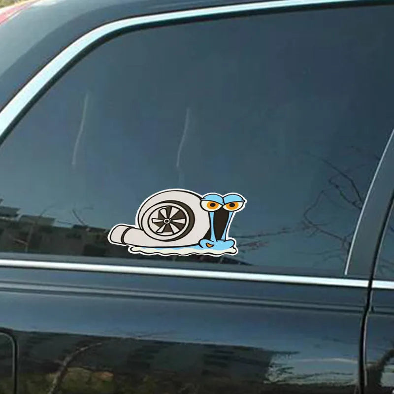Reflective cartoon snail car sticker measuring 12 by 8 centimetres