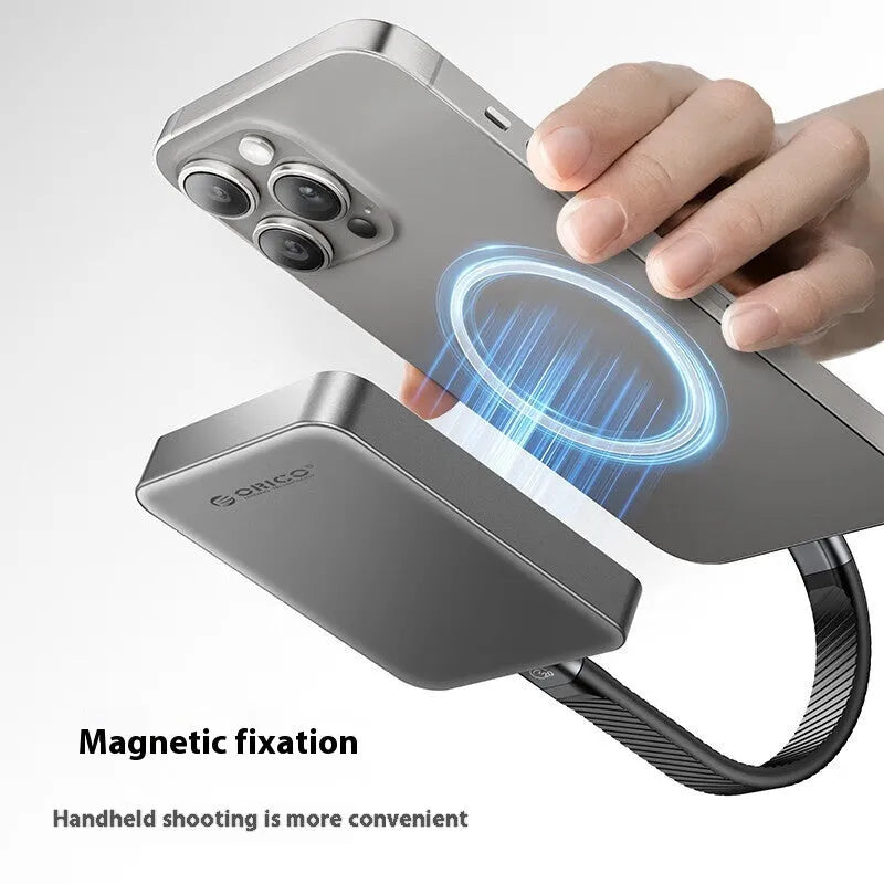 Grey magnetic mobile solid state drive with ultra-thin alloy plastic casing measuring 80x60mm