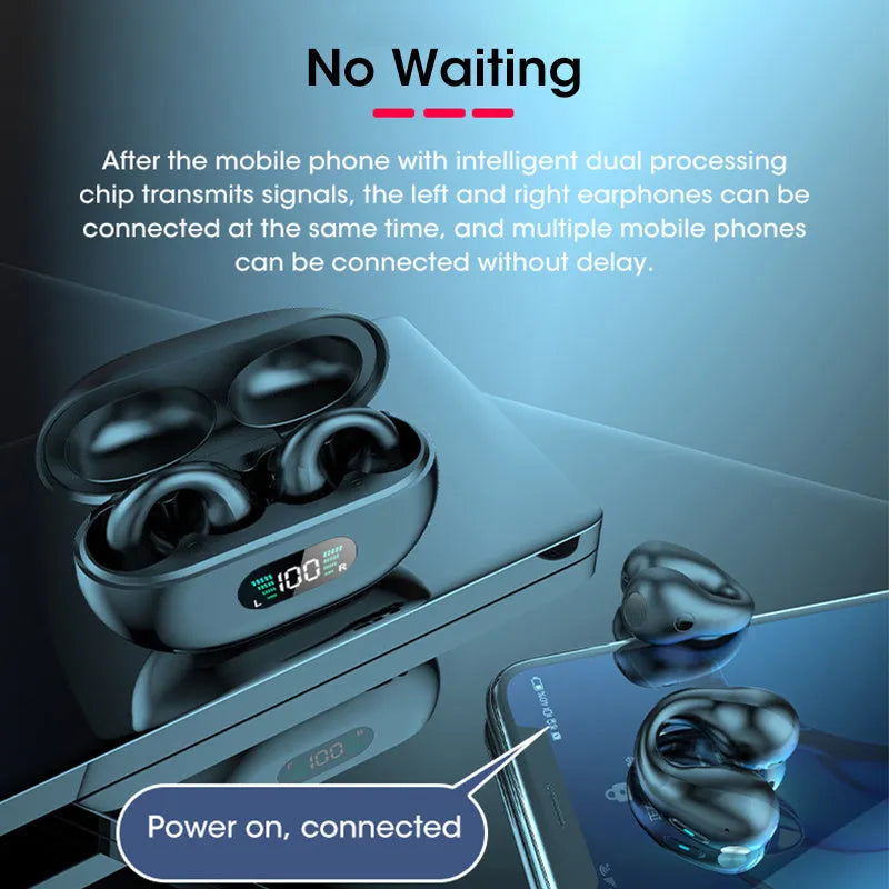 Q80 bone conduction Bluetooth headset clip in black, showing ear clip design for open-ear listening.