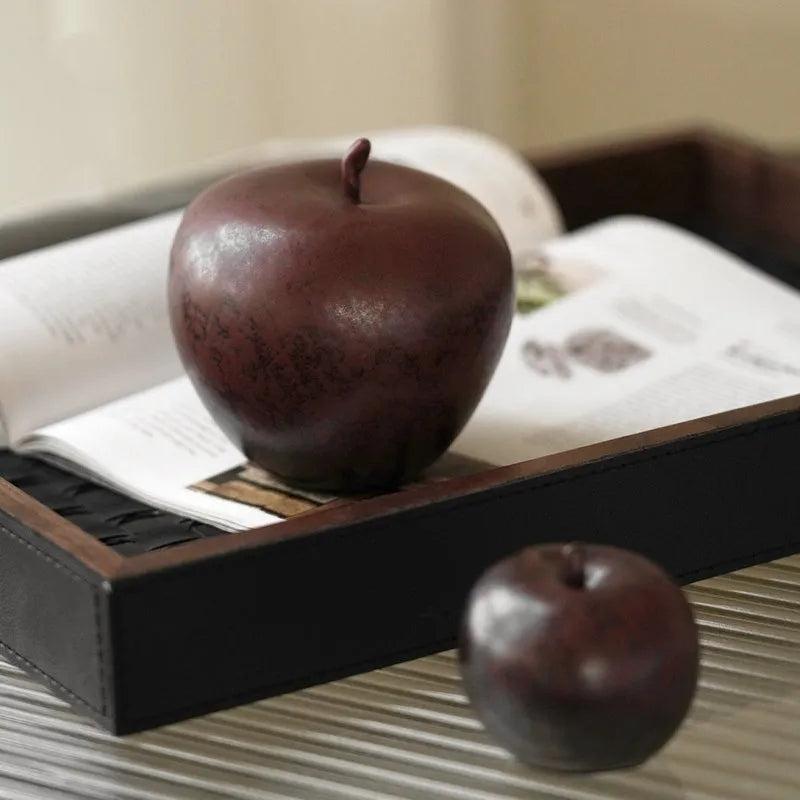 Retro Chinese ceramic apple ornament for desktop decoration in large and small size options