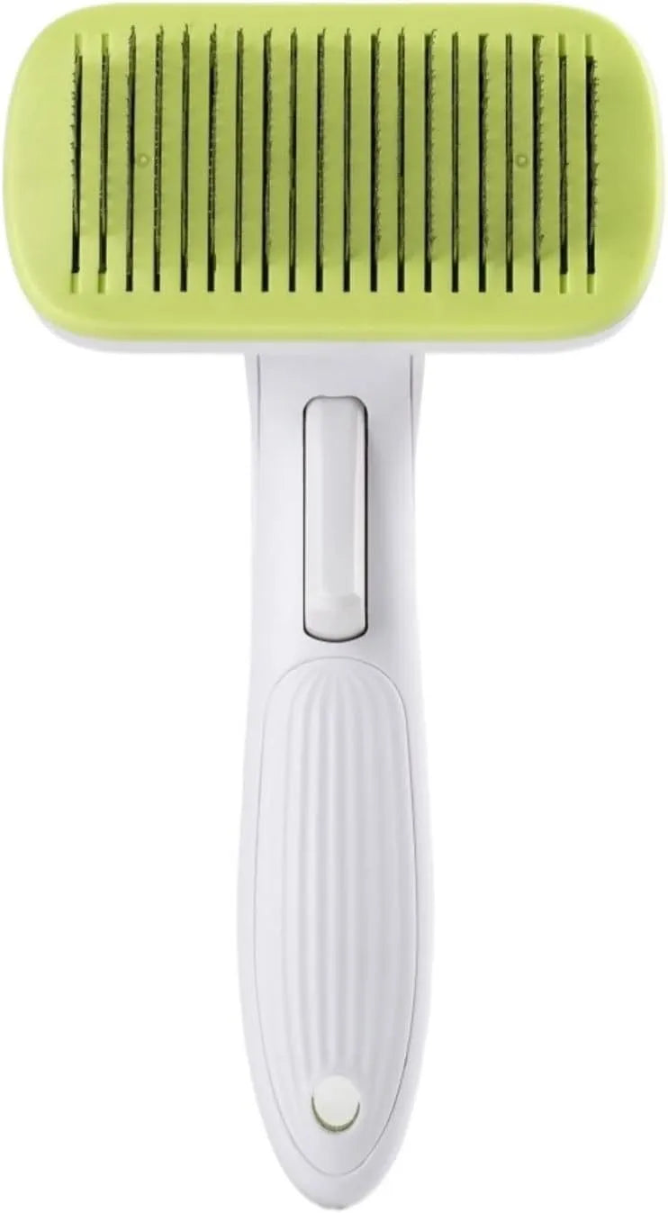Automatic pet hair removal comb in blue colour with one-click operation for dog and cat grooming
