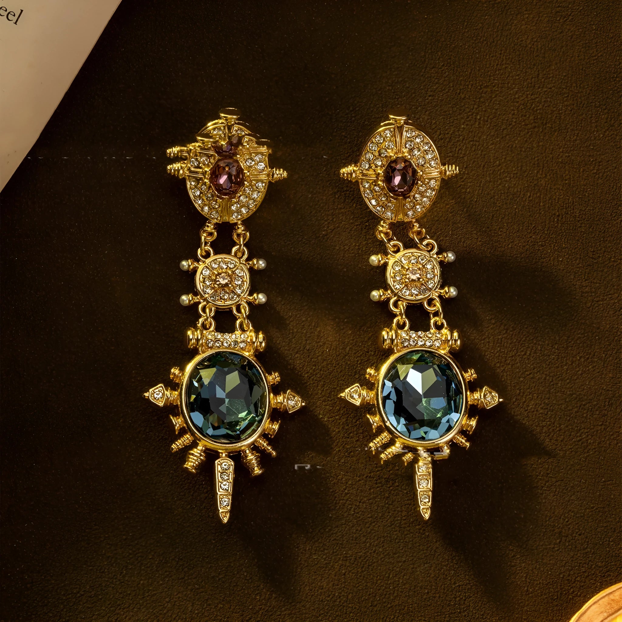Gold retro geometric stud earrings with court style design