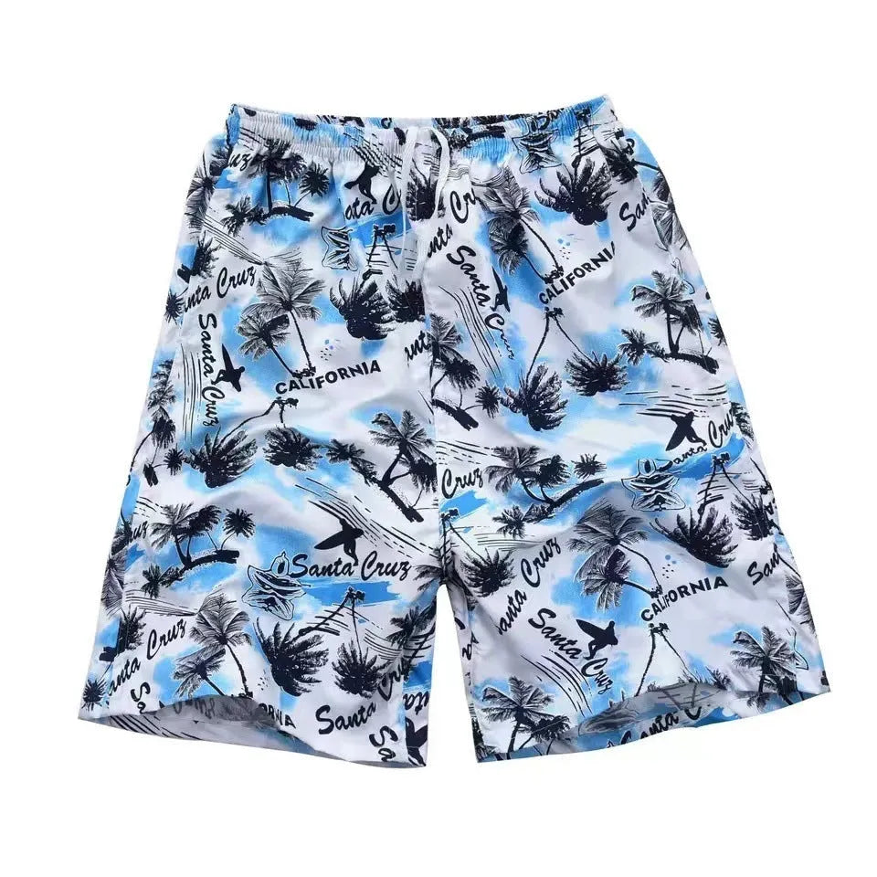 Men's floral print five-point swimming trunks made from polyester in a free size.
