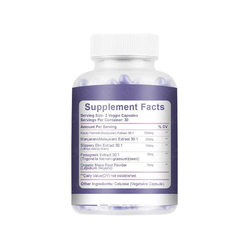 Bottle containing 60 vaginal capsules for women's intimate health with extraction process