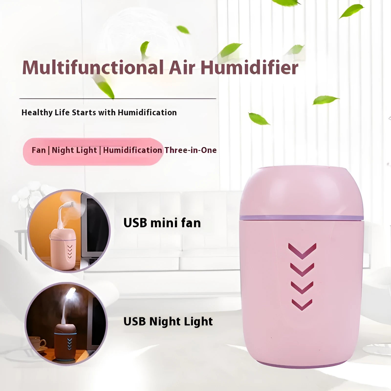 Round white portable air purifier with USB cable for car, desktop and small room use