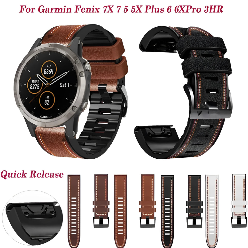 Silicone watchband with quick release bars for Garmin Fenix watches in four colour options
