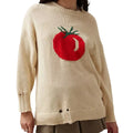 Women's milky white acrylic jacquard sweater with round neck and long sleeves