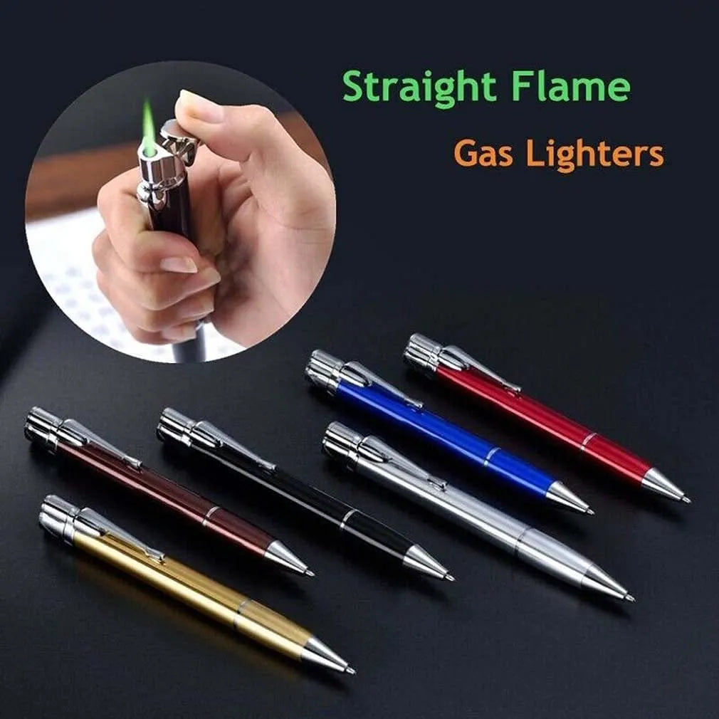 Metal refillable jet flame lighter pen with keychain in assorted colours