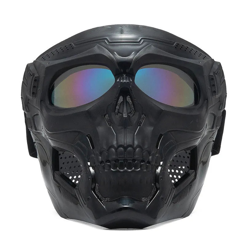 Skull riding mirror windproof goggles unisex full frame with interchangeable lens and headband in black
