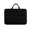 Water-repellent laptop carrying case in Black, with luggage strap and shoulder strap, for 13.3 to 15.6 inch laptops.