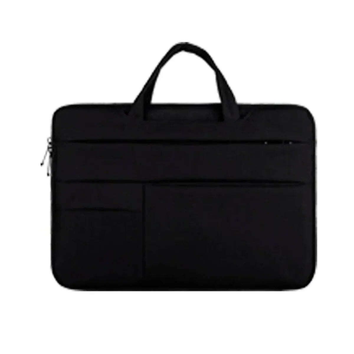 Water-repellent laptop carrying case in Black, with luggage strap and shoulder strap, for 13.3 to 15.6 inch laptops.