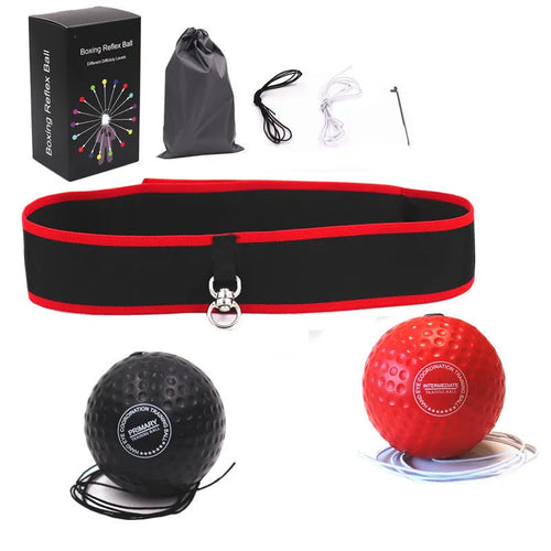 Boxing reaction ball set with PU ball, adjustable headband, and cloth bag for speed training
