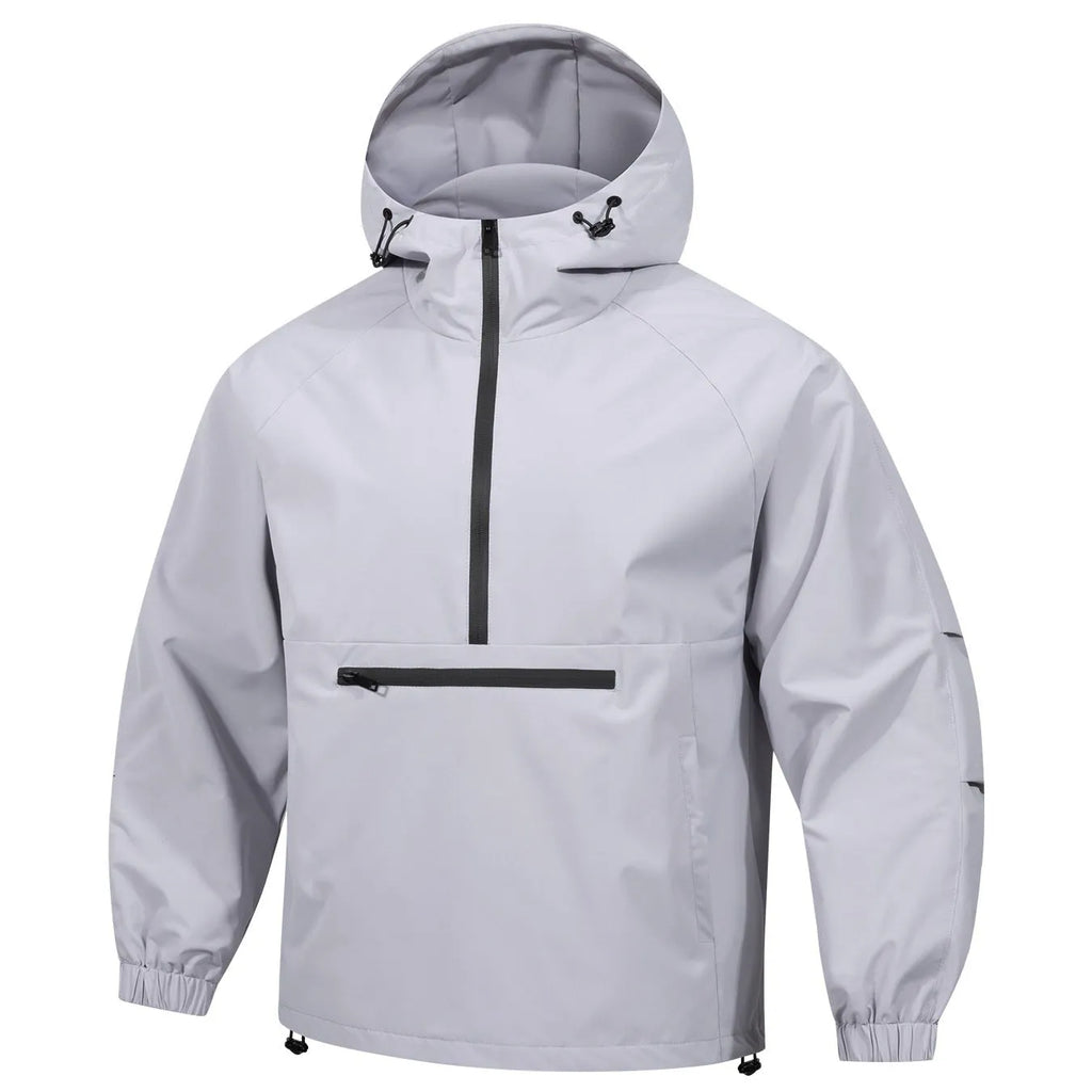 Men's Korean-style loose half-zip hooded corduroy jacket in rabbit fur blend
