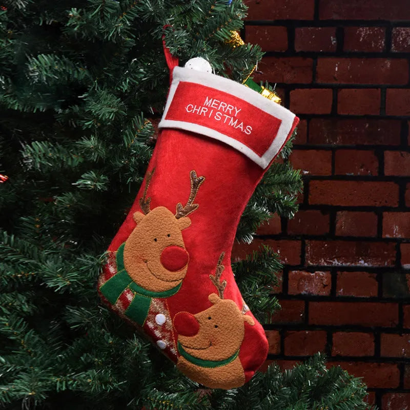 Christmas sock filler pendant with elk, elderly man, and snowman designs on non-woven fabric
