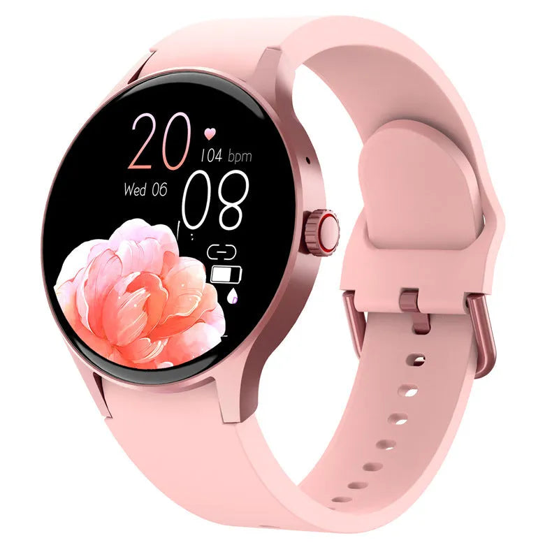 Smart Bluetooth sport watch with round touch screen on wrist, showing IP68 waterproof rating and 46mm diameter case
