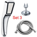 Orange hand-held rain shower set with pressurised function showing shower head and connection
