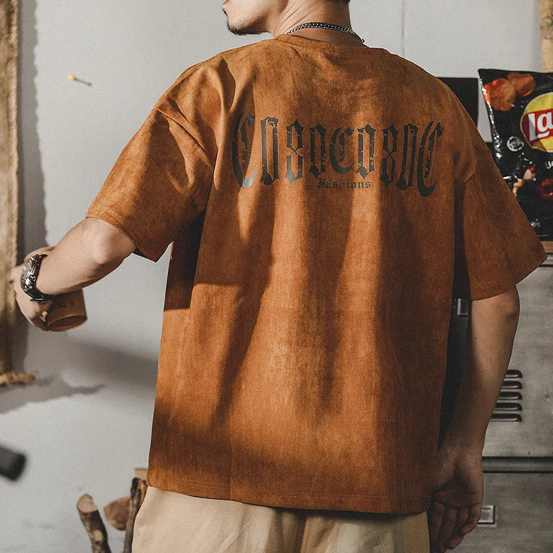 Retro washed T-shirt heavy short-sleeved shirt for men in loose fit with letter print