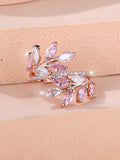 Adjustable copper leaf ring with zircon finishes in multiple colour options