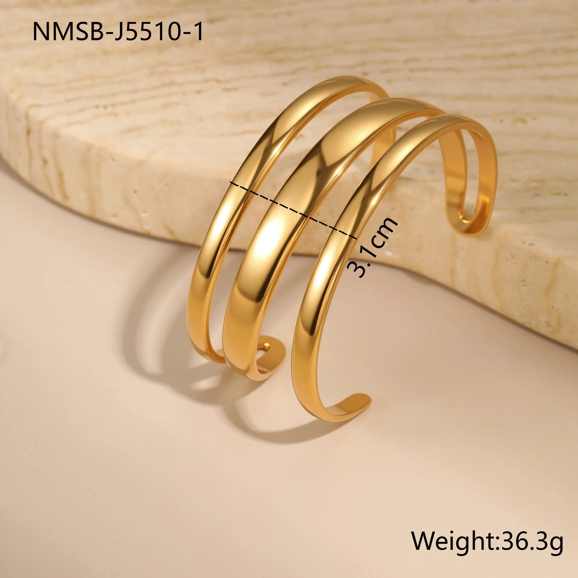 Women's geometric stainless steel bracelet with 18K gold electroplating in simple opening design