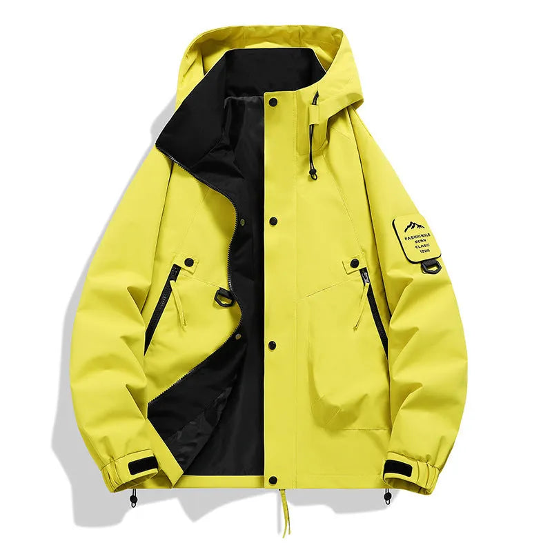 Men's Casual Waterproof Jacket with 5000mm Rating in Polyester, Windproof, Available in Beige, Black, Gray Green, Sand Brown, Fluorescent Green, Cherry Blossom Powder, Peach Pink, Lemon, Mocha, Carmine, Moon Shadow Gray, Peace Blue, S-3XL