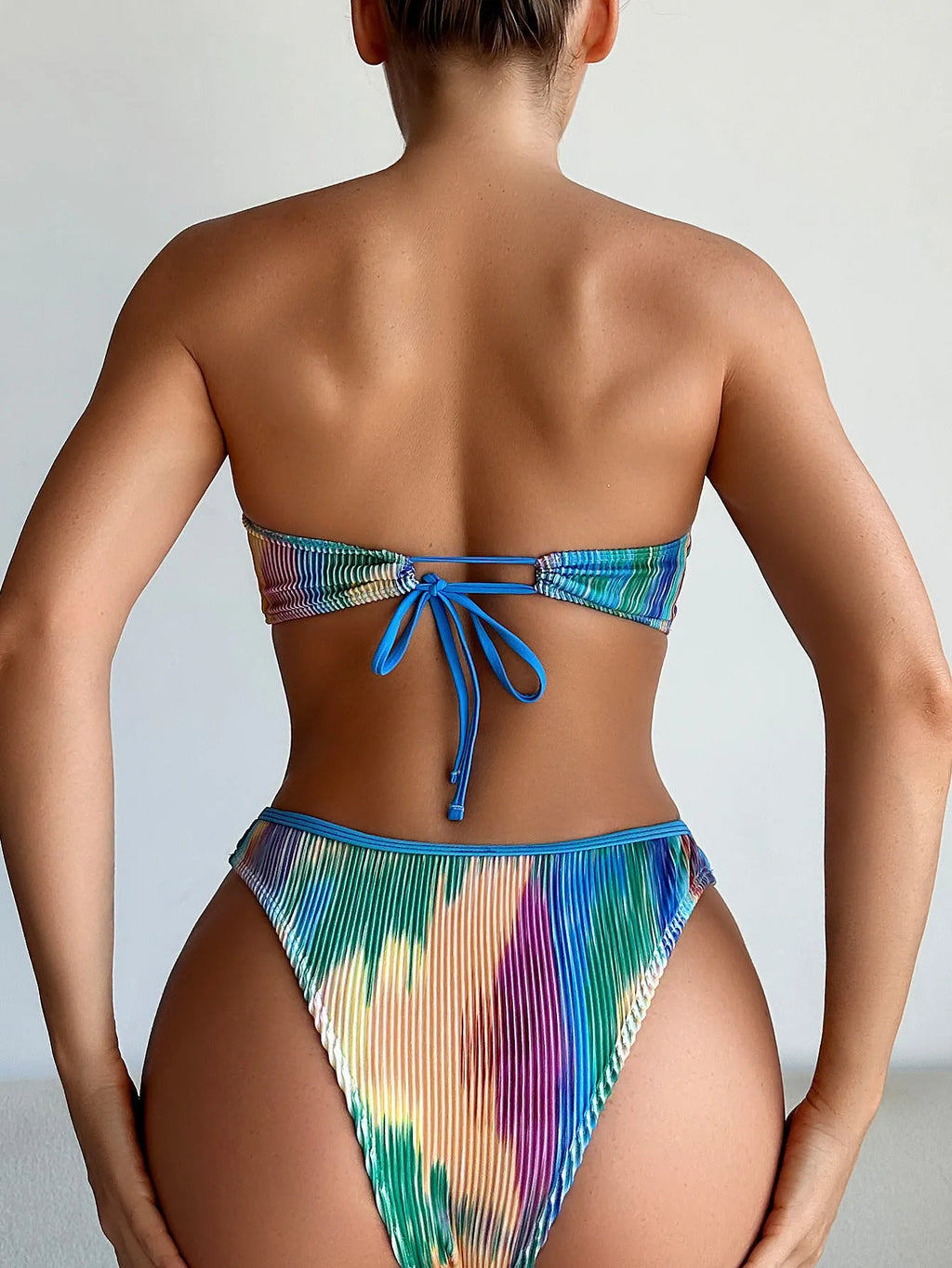 Printed tube top bikini set with briefs for swimming.