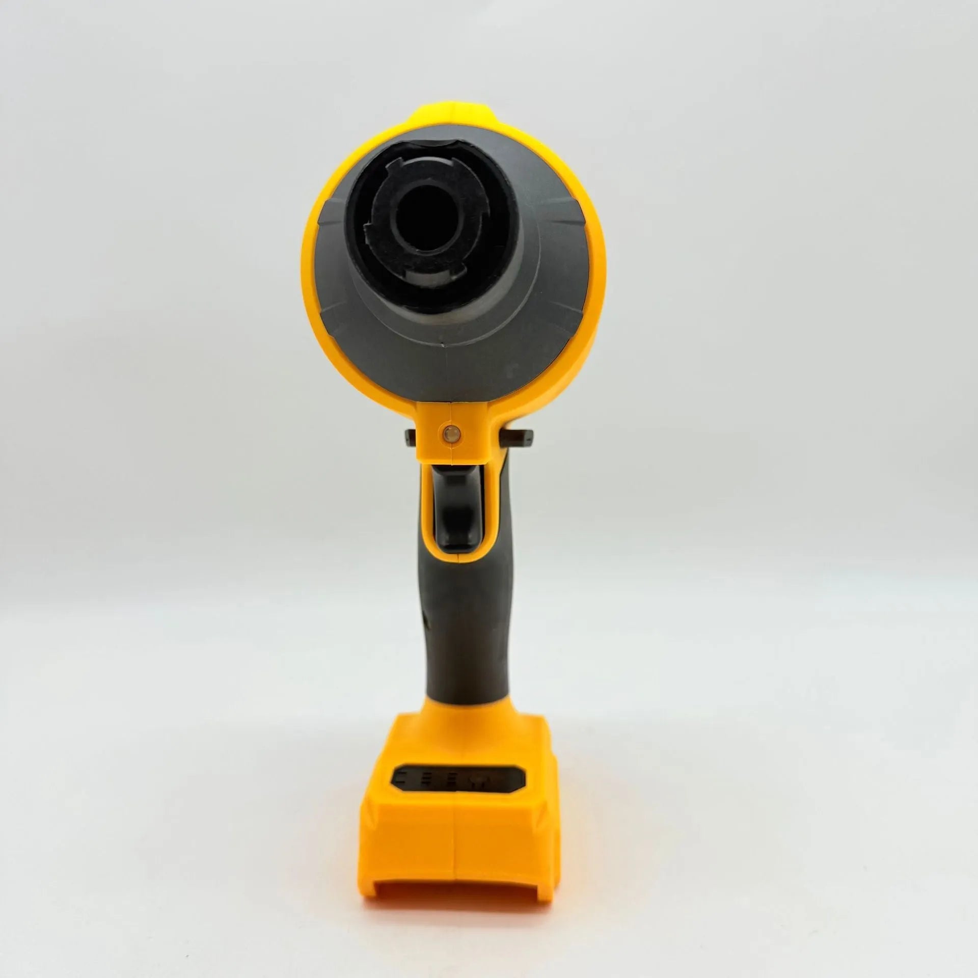 Handheld cordless lithium battery air exhauster with bare metal head for dust blowing and snow removal.