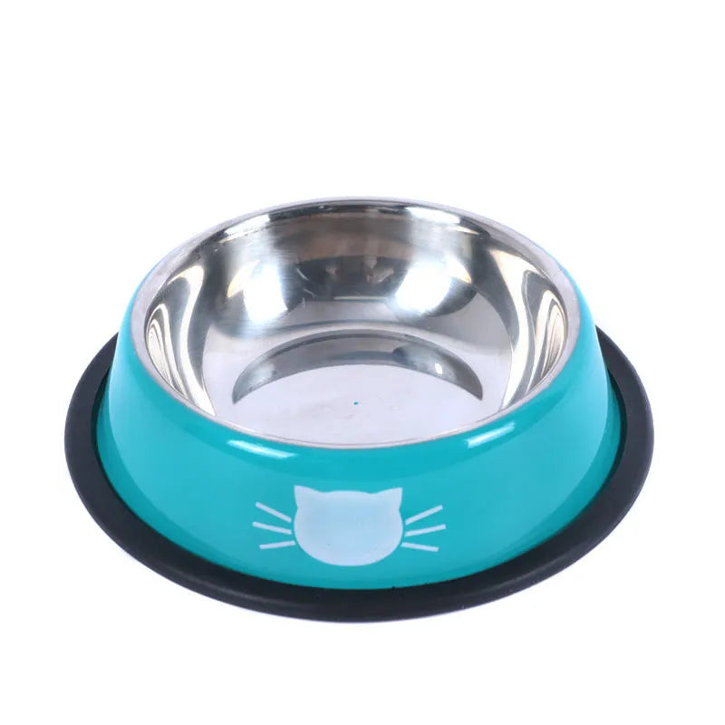 Set of stainless steel pet bowls in multicolour with non-slip base, 11.5 cm wide, for cats and small dogs