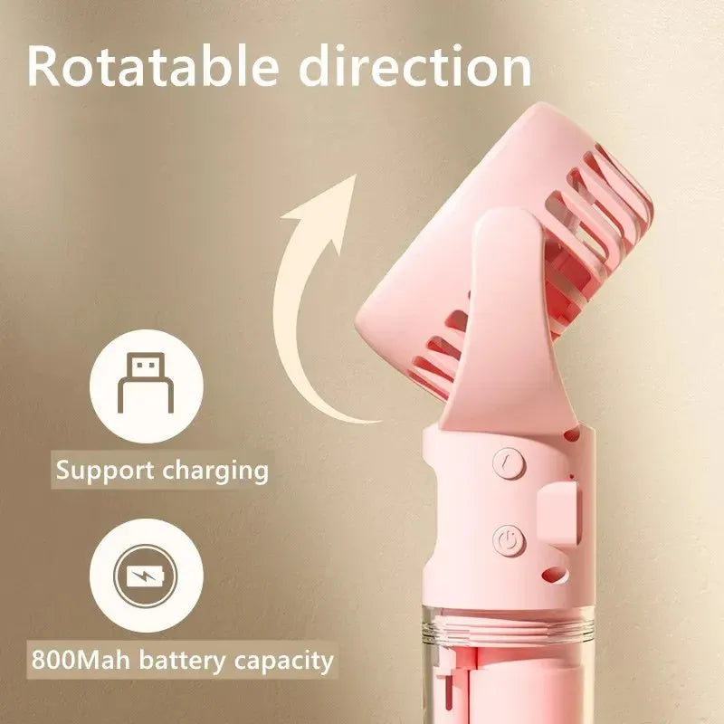 Portable handheld spray fan with transparent water tank and four-speed mist function in black colour