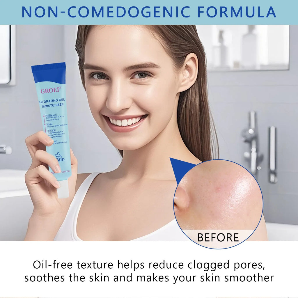 Tube of 50ml moisturising facial gel with hyaluronic acid for hydration.