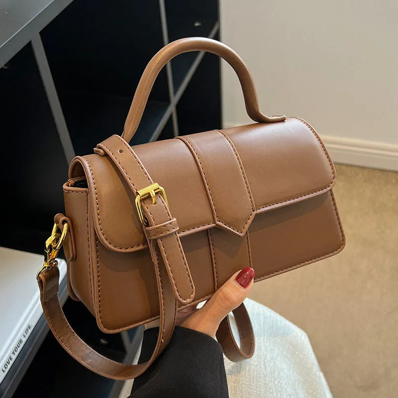 Women's PU leather messenger bag in horizontal square shape with file compartments