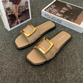Women's casual apricot flat slippers with a waterproof PVC sole for summer.