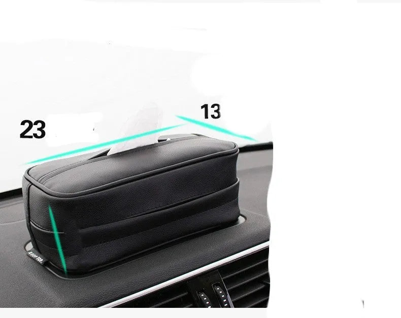 Black PU leather car hanging storage box with integrated paper bag holder