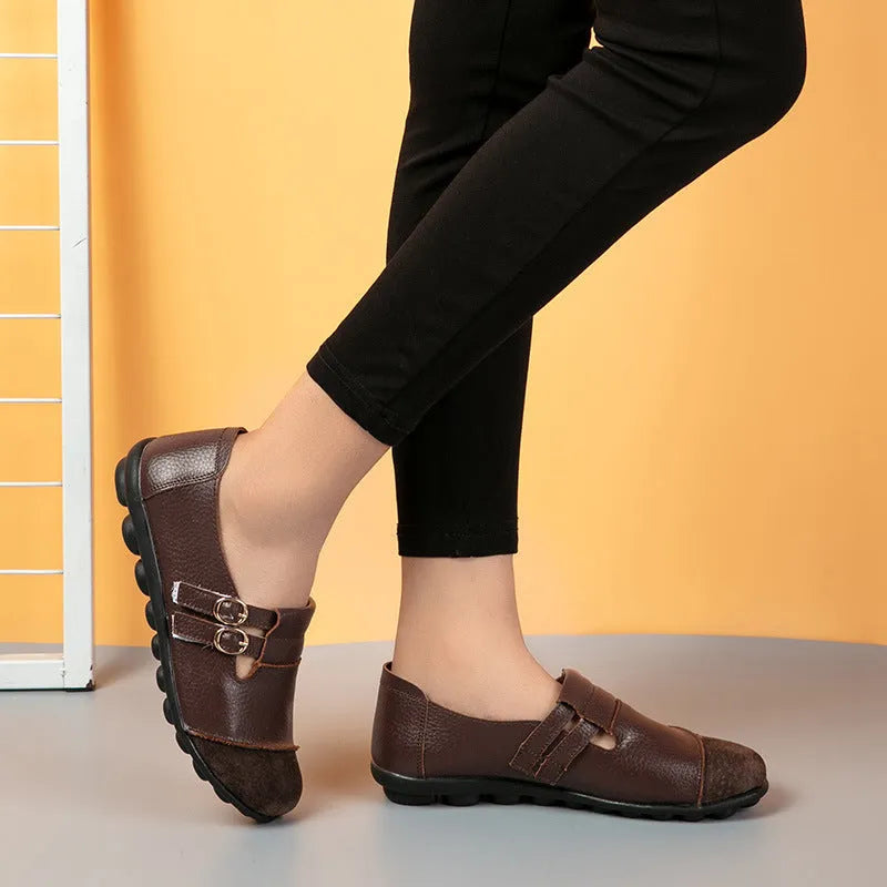 Men's black Velcro casual flat shoes with cow split leather upper and round toe